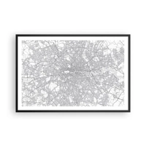 Poster in einem schwarzem Rahmen - Karte des Labyrinths von London - 91x61 cm