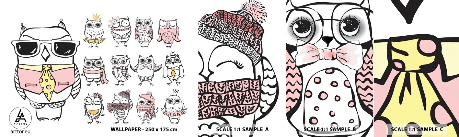 Fototapeten Muster Selbstklebend Deluxe Sticker - So viele Rollen zu spielen - Für Kinder, Eule, Kinder - 100x30 cm