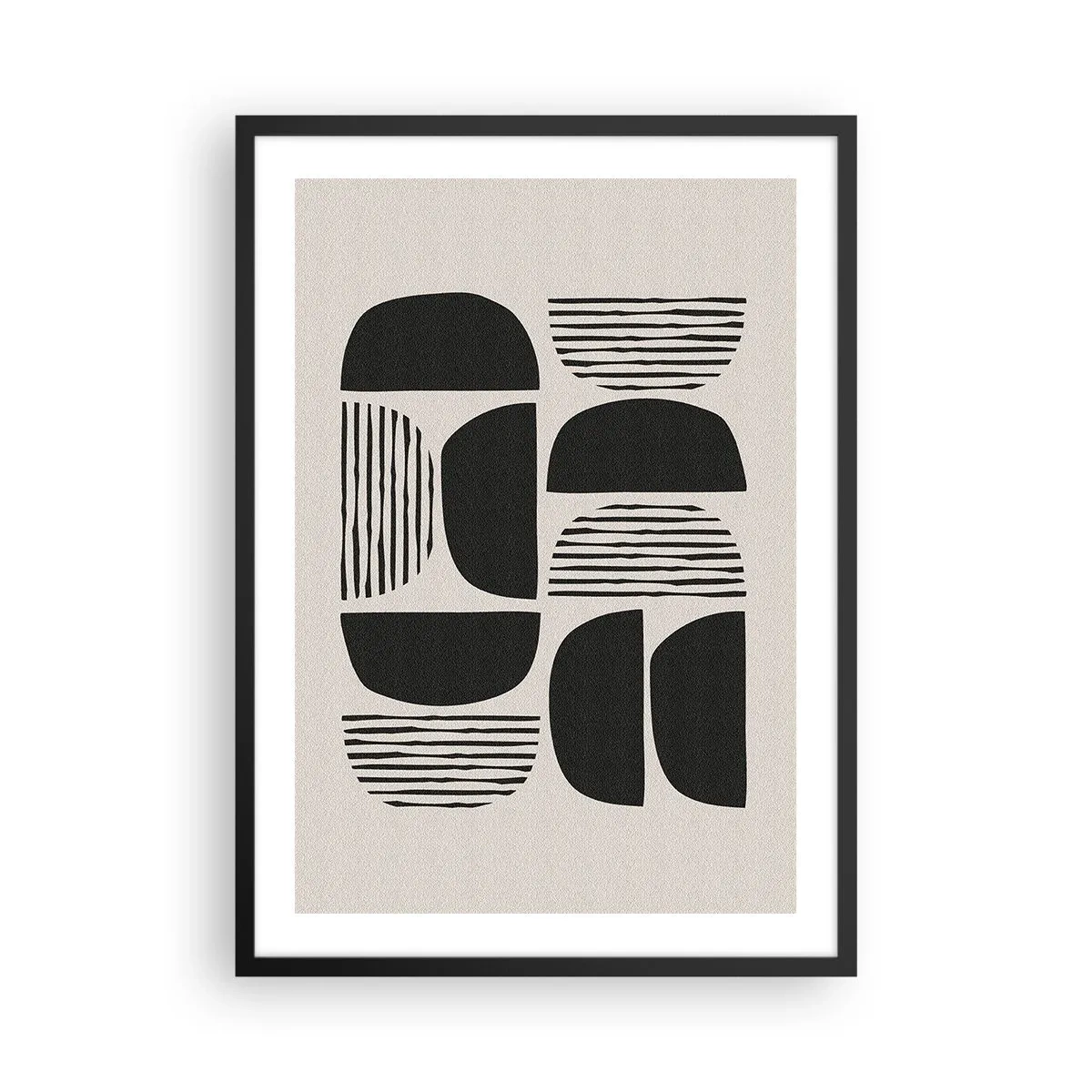 Poster in einem schwarzem Rahmen - Geometrische Abstraktion mit schwarzen Formen und Linien - 50x70cm - Halbherzige Deals - Moderne Wanddekoration für Wohnzimmer und Schlafzimmer ARTTOR